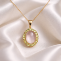 Moonstone and Peridot 9ct Yellow Gold Halo Necklace