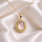 Moonstone and Peridot 9ct Yellow Gold Halo Necklace