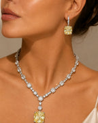 Clear and Lemon Yellow Cubic Zirconia Sterling Silver Encrusted Necklace