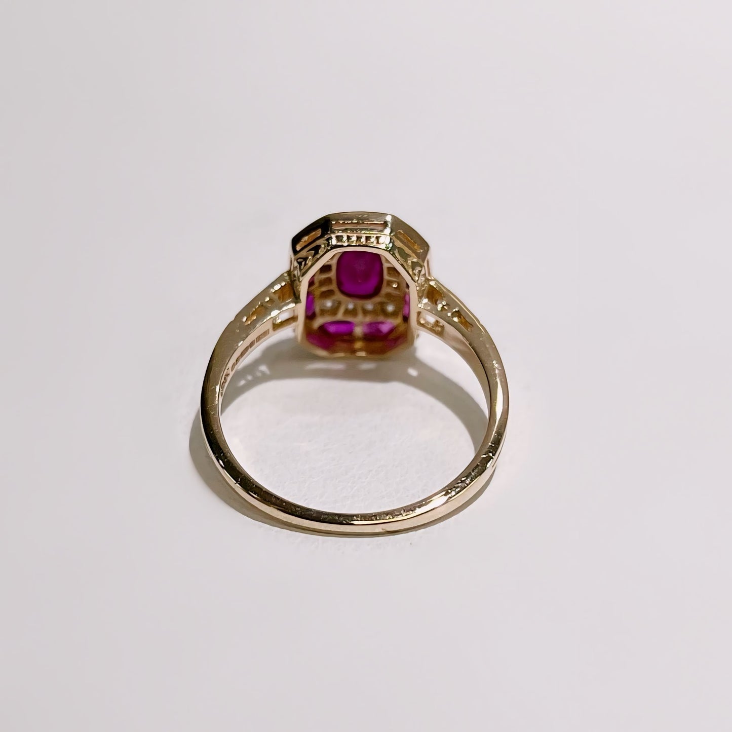 Art Deco Inspired 9ct Yellow Gold Ruby and Diamond Ring - Size O