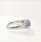 Art Deco Reproduction Madagascar Blue Sapphire and Diamond 9ct White Gold Ring | Size O