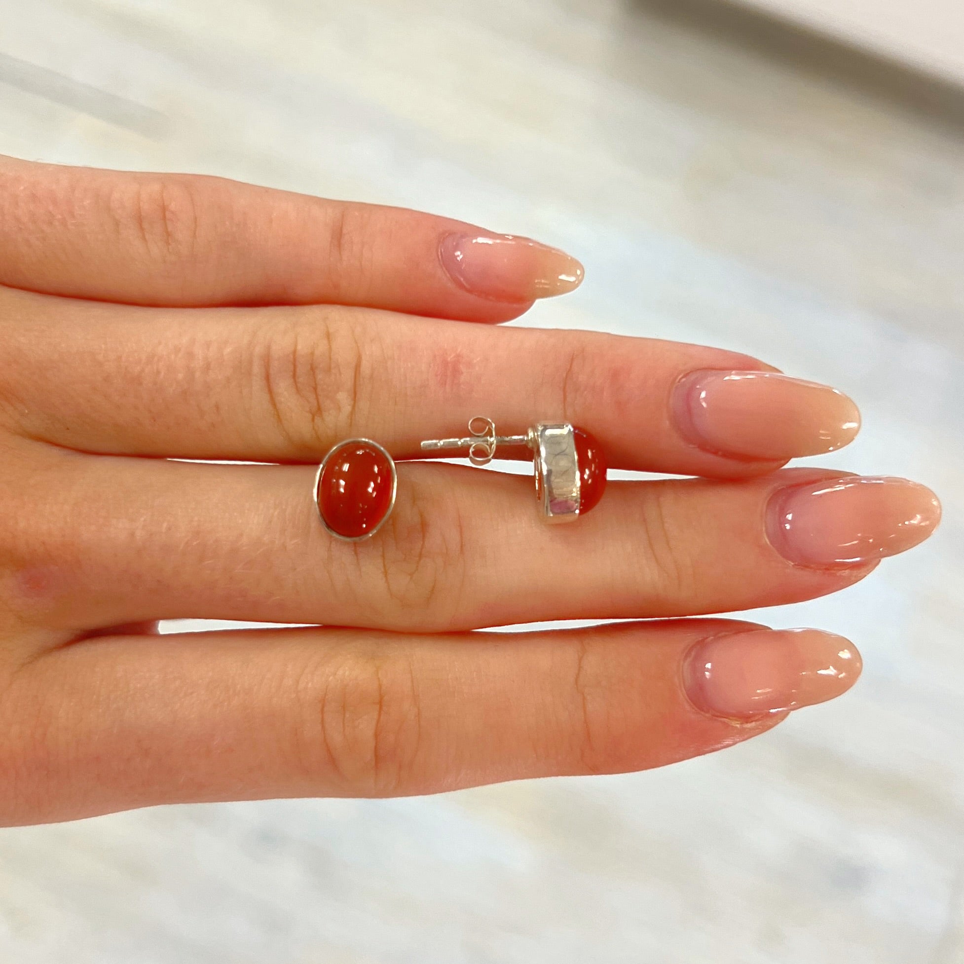 Carnelian Oval Sterling Silver Stud Earrings