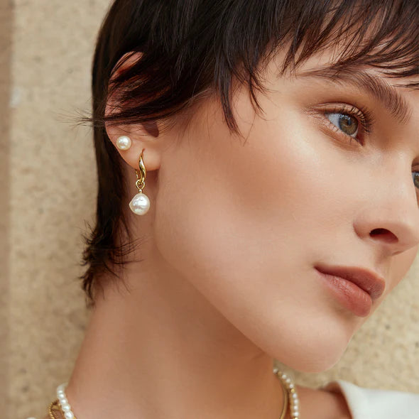 Pre-Order | Freshwater Pearl Gold Drop Hoops | Ania Haie