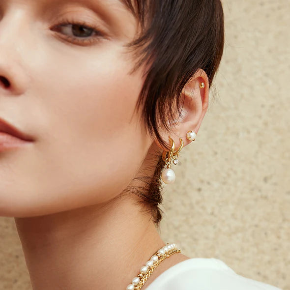 Pre-Order | Freshwater Pearl Gold Drop Hoops | Ania Haie