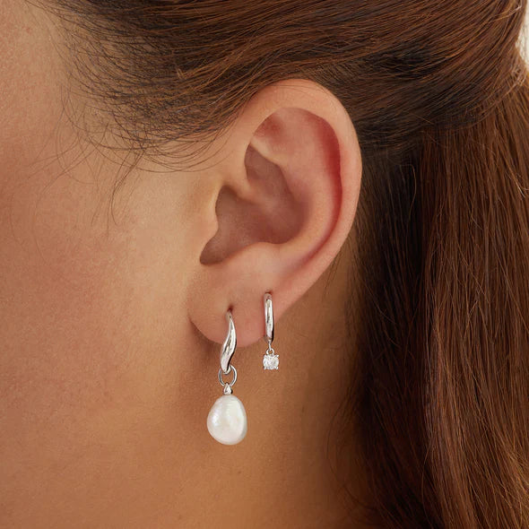 Freshwater Pearl Silver Drop Hoops | Ania Haie