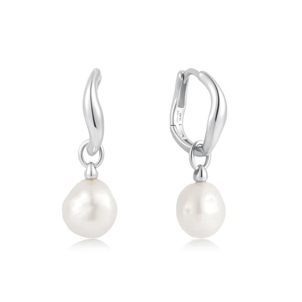 Freshwater Pearl Silver Drop Hoops | Ania Haie