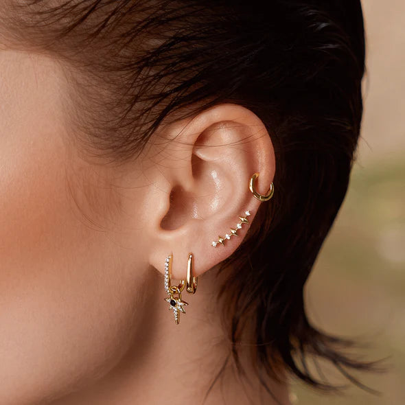 Pre-Order | Black Onyx Gold on Silver Star Drop Huggies | Ania Haie