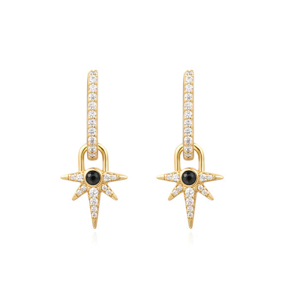 Pre-Order | Black Onyx Gold on Silver Star Drop Huggies | Ania Haie