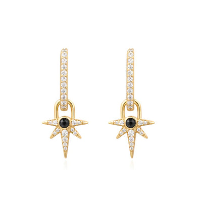 Pre-Order | Black Onyx Gold on Silver Star Drop Huggies | Ania Haie