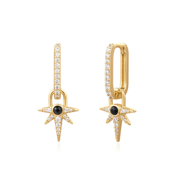 Pre-Order | Black Onyx Gold on Silver Star Drop Huggies | Ania Haie