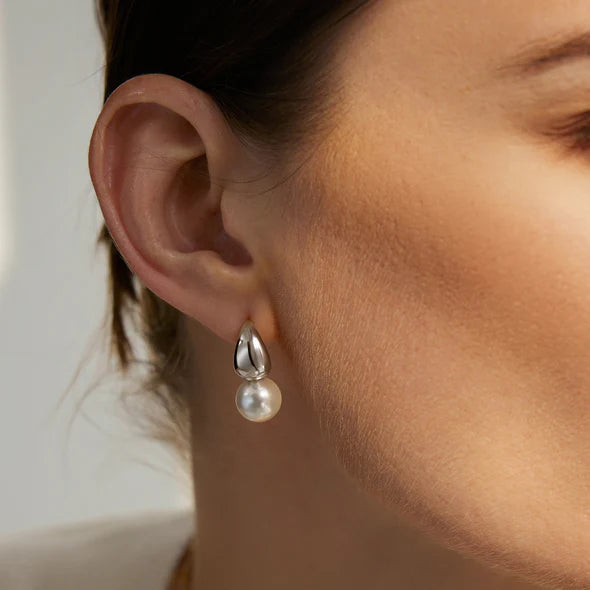 Ania Haie Silver Shell Pearl Dome Hoop Earrings