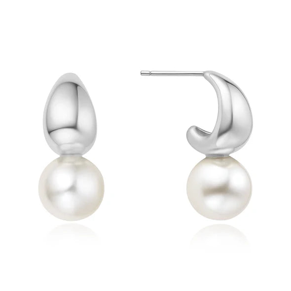 Ania Haie Silver Shell Pearl Dome Hoop Earrings