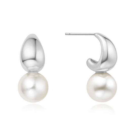 Ania Haie Silver Shell Pearl Dome Hoop Earrings