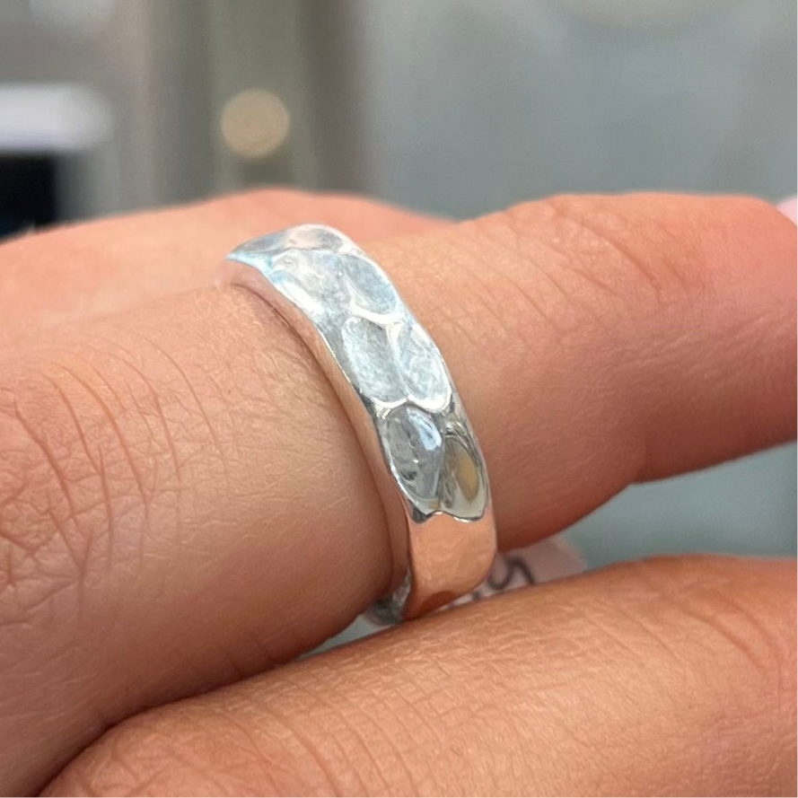 Sterling Silver Hammered Textured Band | Size H
