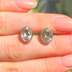 Sage Green Amethyst Sterling Silver Oval Stud Earrings
