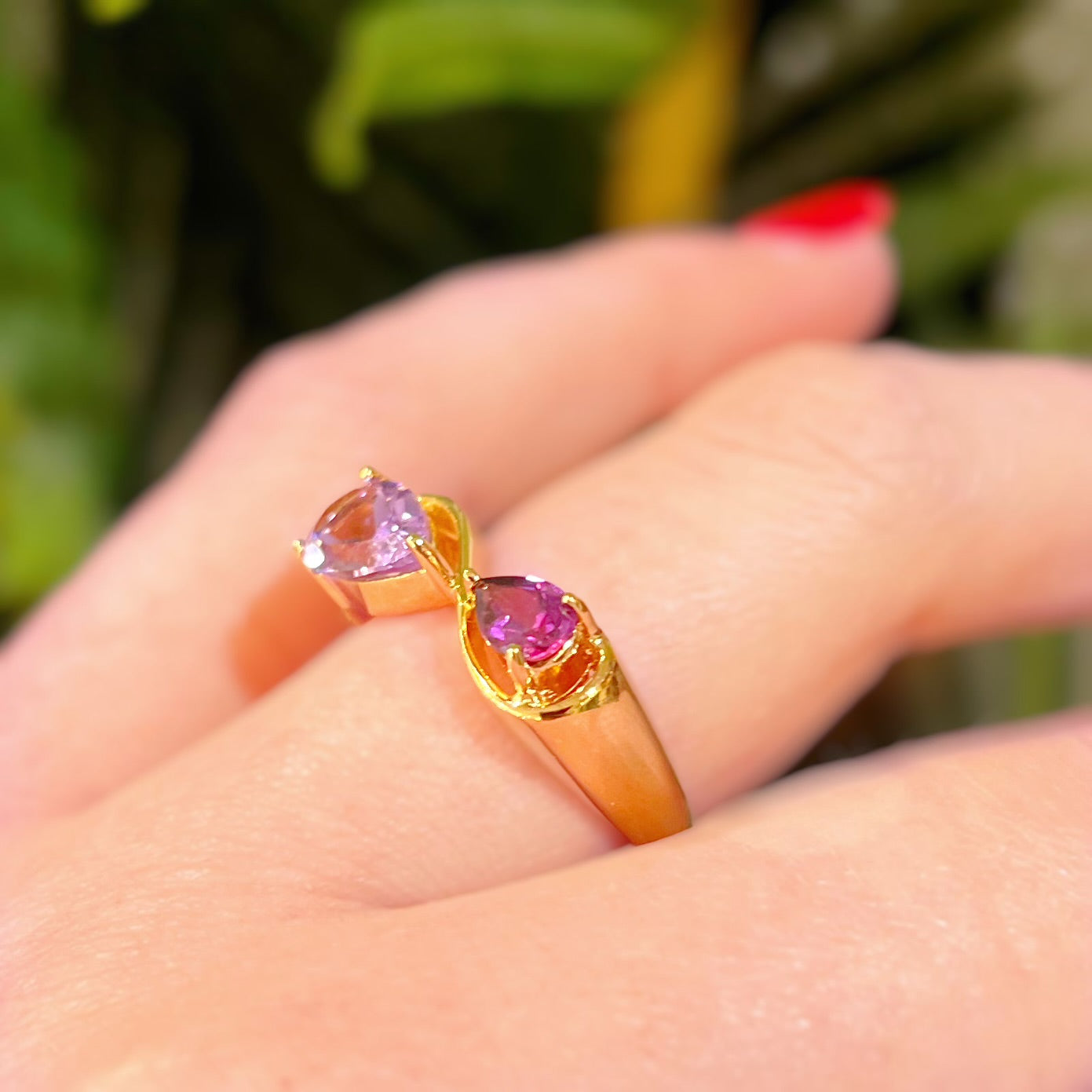 Unique & Co. Gold Burgundy & Lilac Infinity ‘Toi et Moi’ Ring - Size M ½