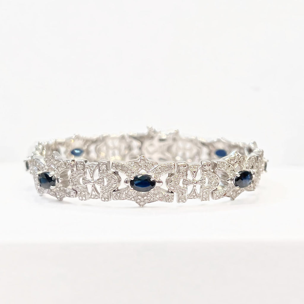 Vintage Sapphire and Diamond 18ct White Gold Bracelet