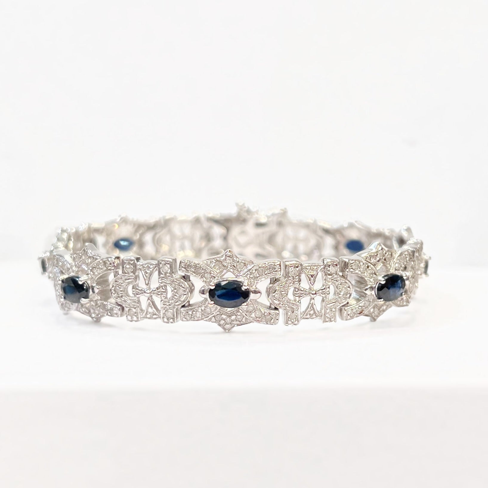Vintage Sapphire and Diamond 18ct White Gold Bracelet