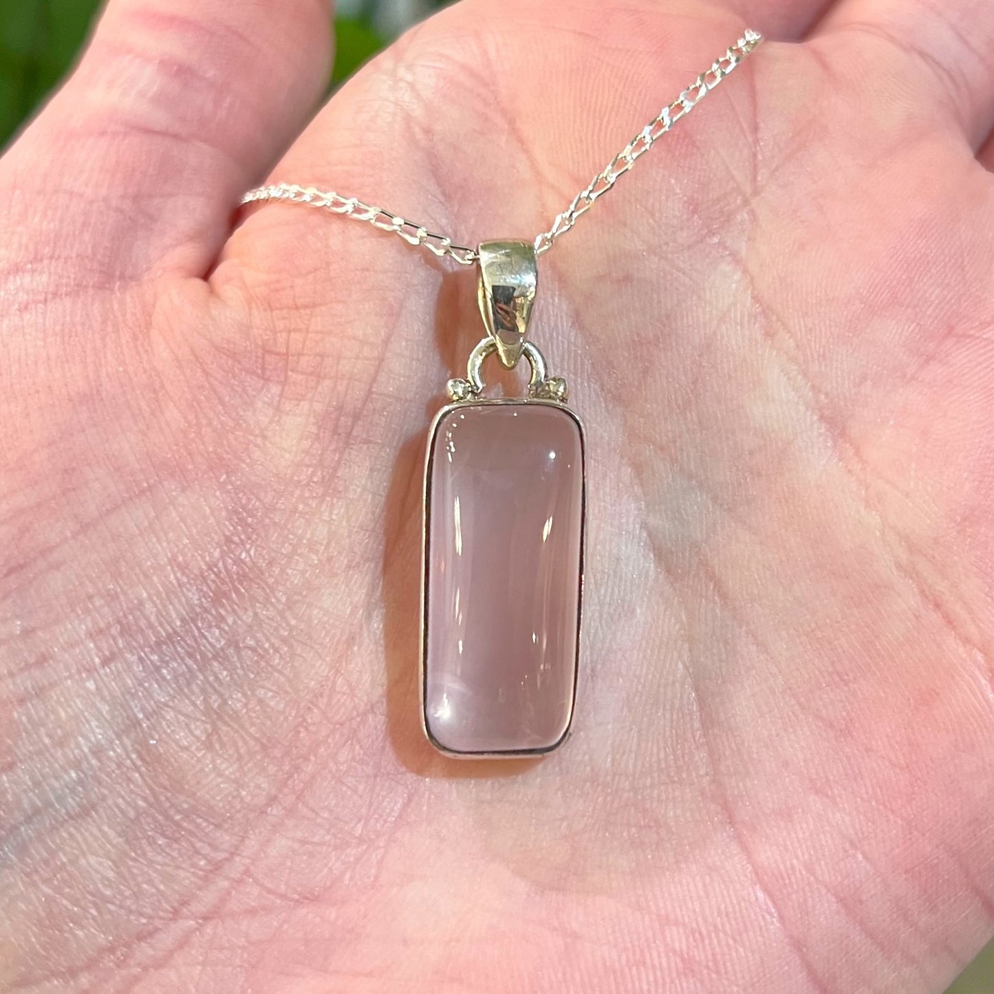 Pink Rose Quartz Sterling Silver Pendant & Chain