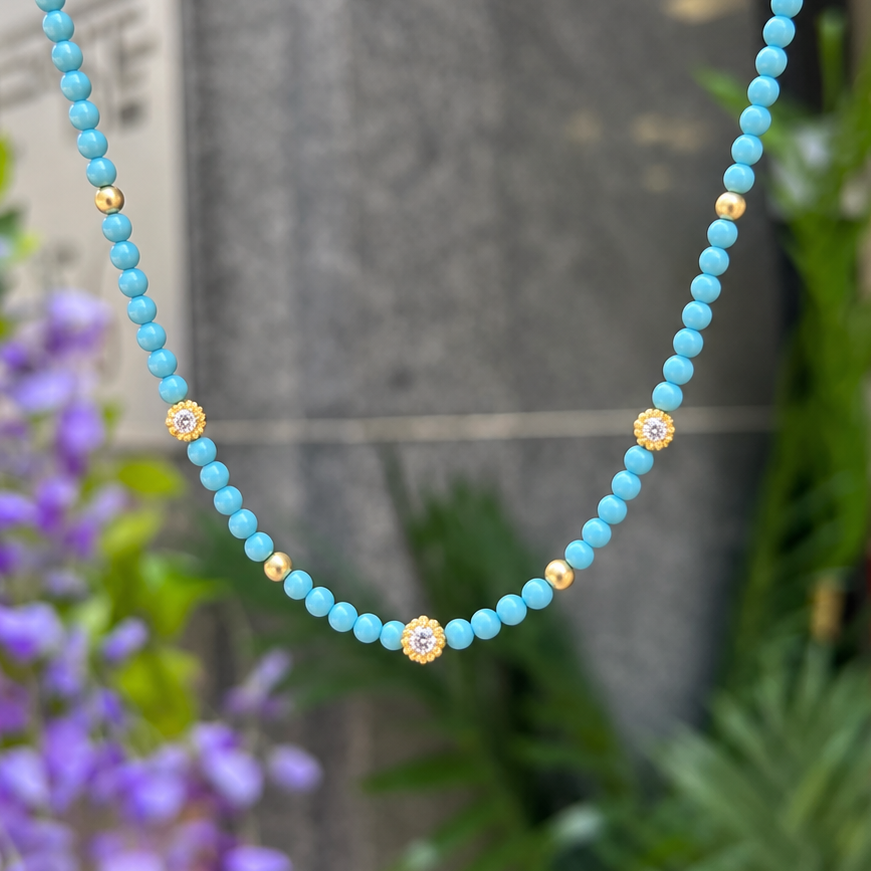Turquoise 14ct Gold Plated Beaded Necklace | Ania Haie