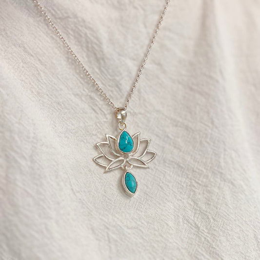 Sterling Silver Turquoise Lotus Flower Pendant