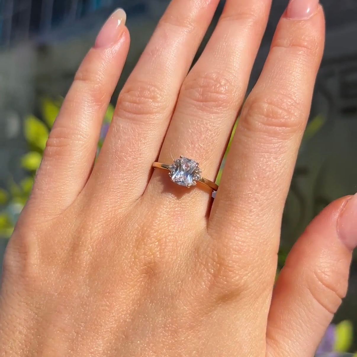9ct Yellow Gold Emerald Cut Cubic Zirconia Ring - Size N