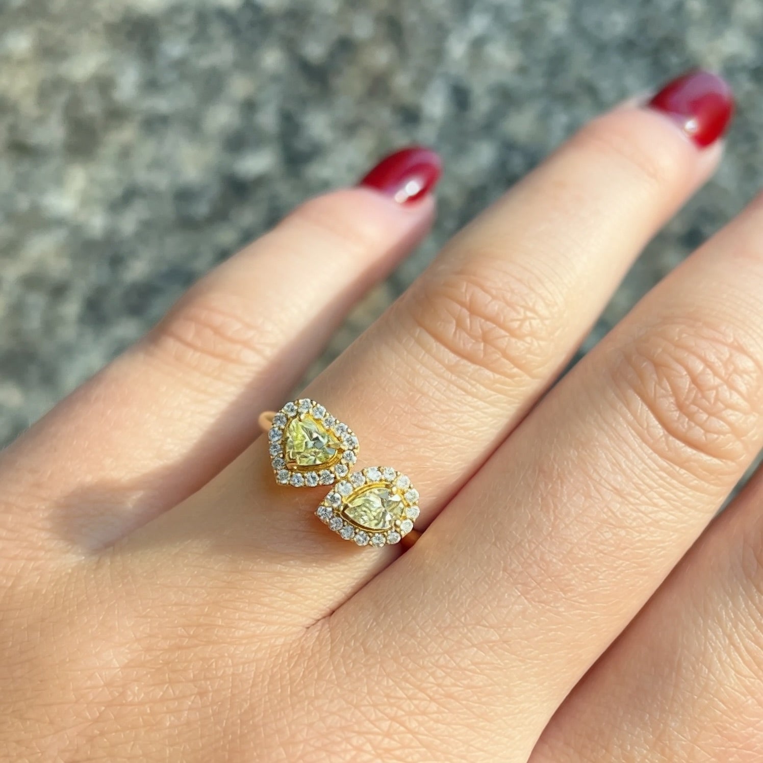 'The Lovers' Natural Yellow Diamond 18ct Yellow Gold Heart & Pear Cut Toi et Moi Ring | Size M ½