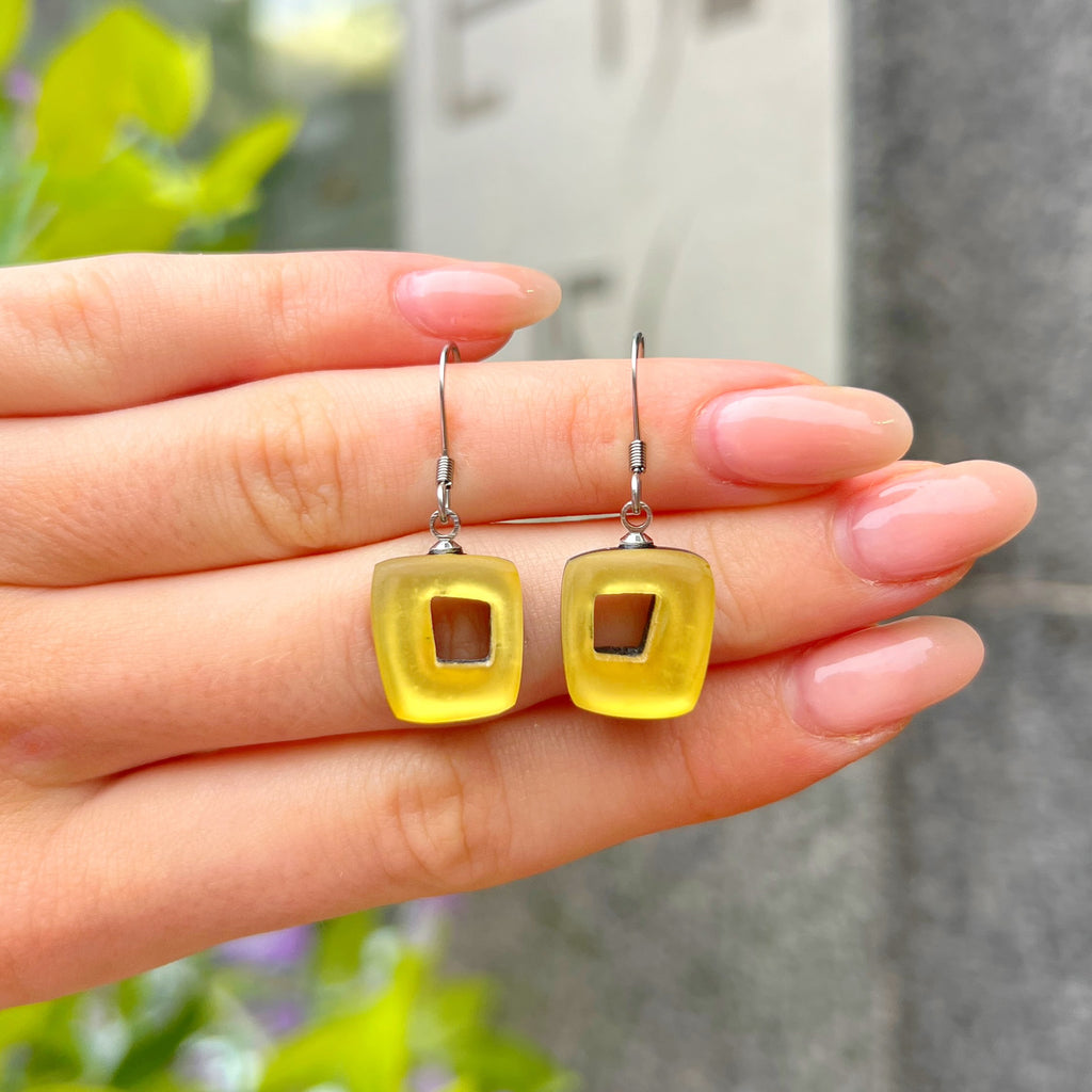 Yellow Hollow Squares Drop Earrings | Watch This Space