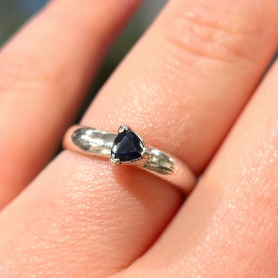 Dainty Blue Sapphire Sterling Silver Ring | Size L 1/2
