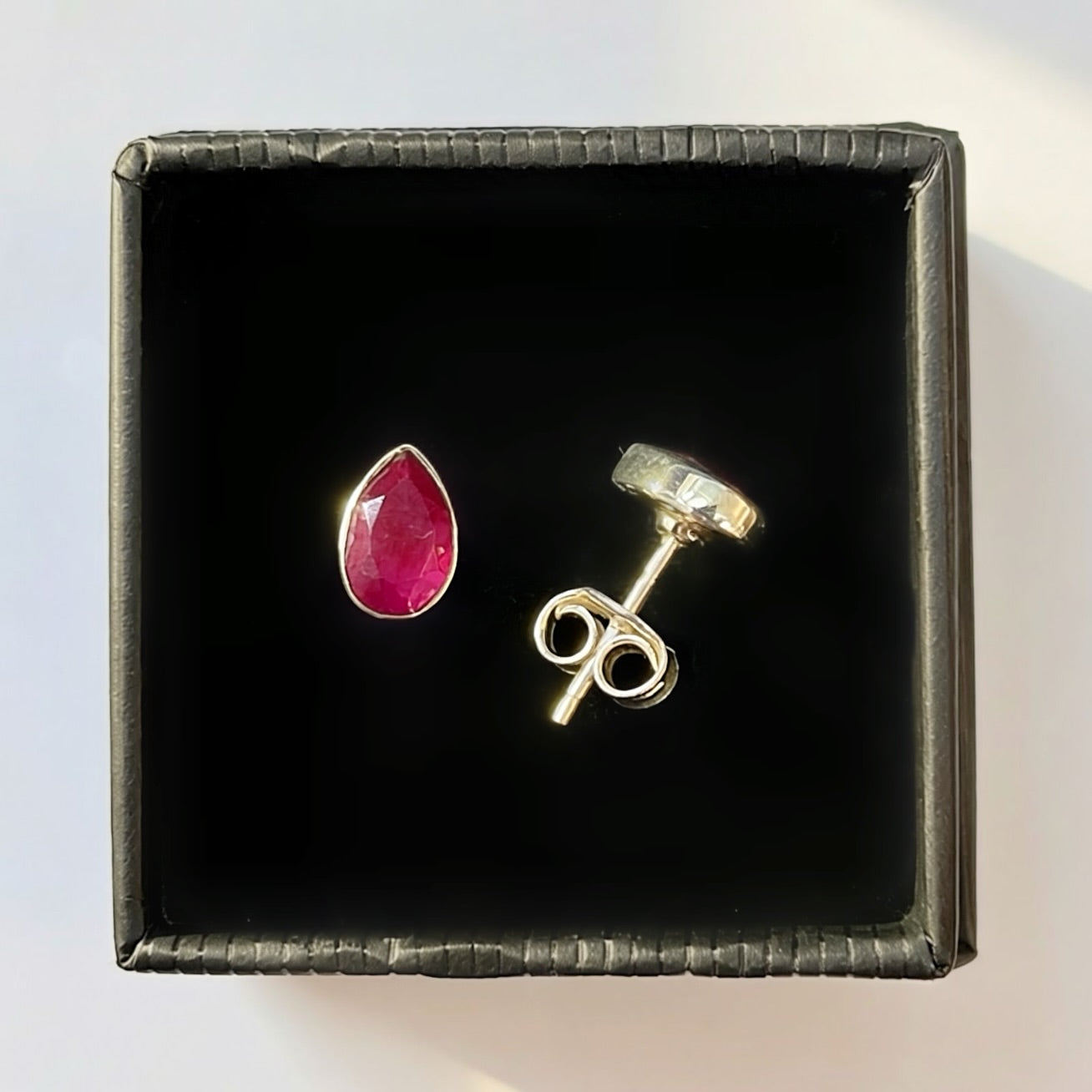 Pear-Cut Ruby Sterling Silver Dainty Stud Earrings