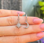 Cubic Zirconia Sterling Silver Moon & Stars Drop Earrings