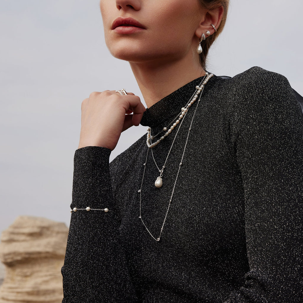 Silver Linked Shell Pearl Drop Pendant Necklace | Ania Haie
