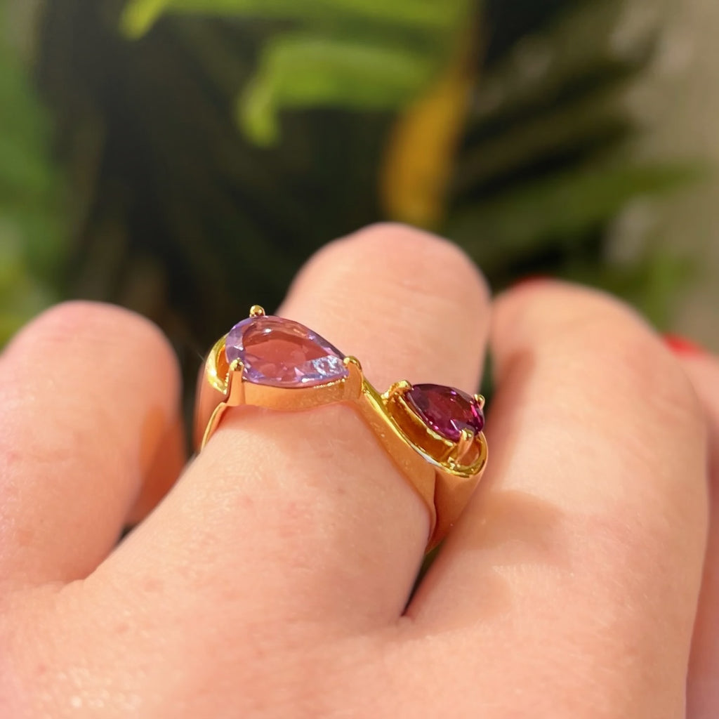 Burgundy & Lilac Gold Infinity 'Toi et Moi' Ring | Size M ½ | Unique & Co.