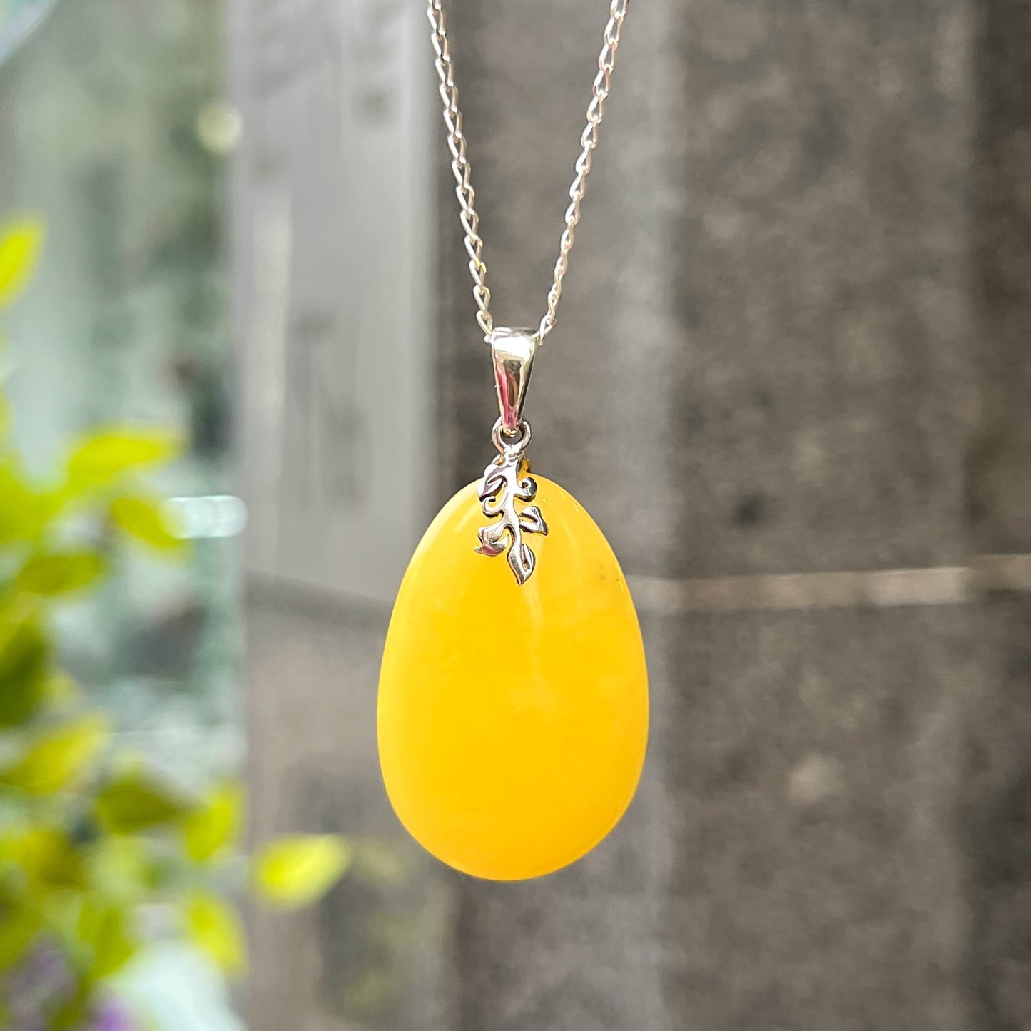 Yellow Butterscotch Amber Sterling Silver Necklace