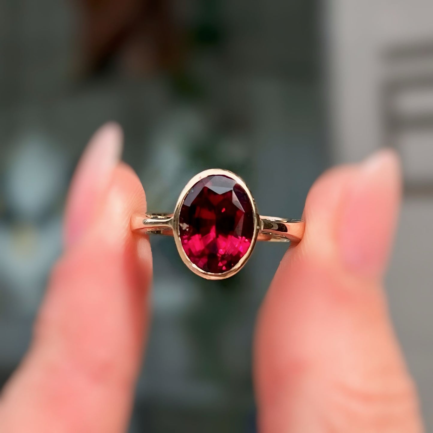 'Louise' Ring - 9ct Yellow Gold Almandine Garnet Dress Ring Size M