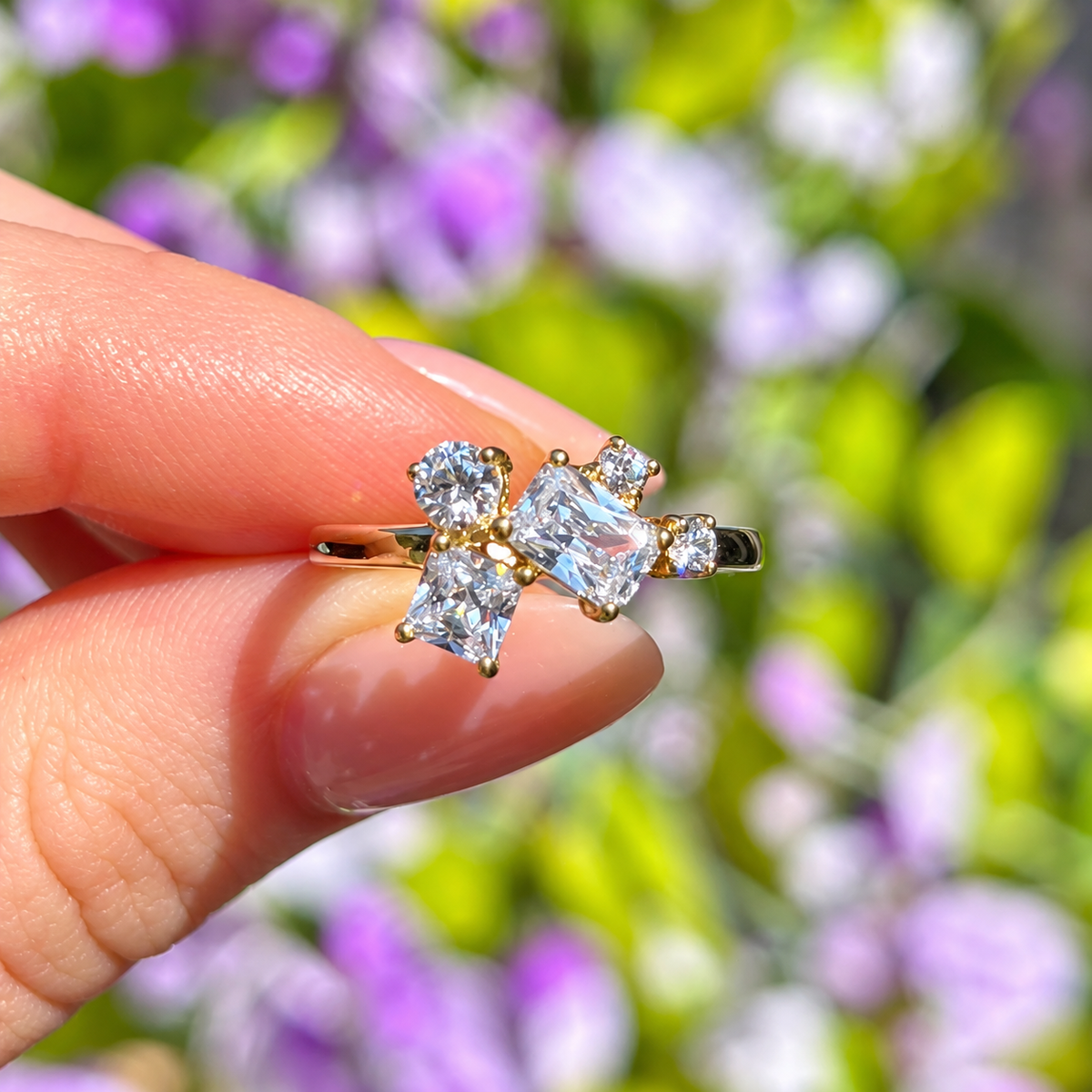 Asymmetric Cluster Cubic Zirconia 9ct Yellow Gold Ring | Size N