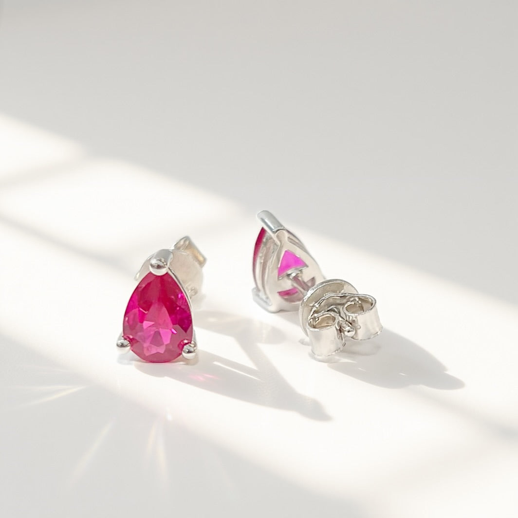 Sterling Silver Pear-Cut Lab-Grown Ruby Matching Necklace and Earring Set