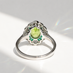 Art Deco Reproduction Peridot, Emerald and Diamond 9ct White Gold Ring | Size M ½