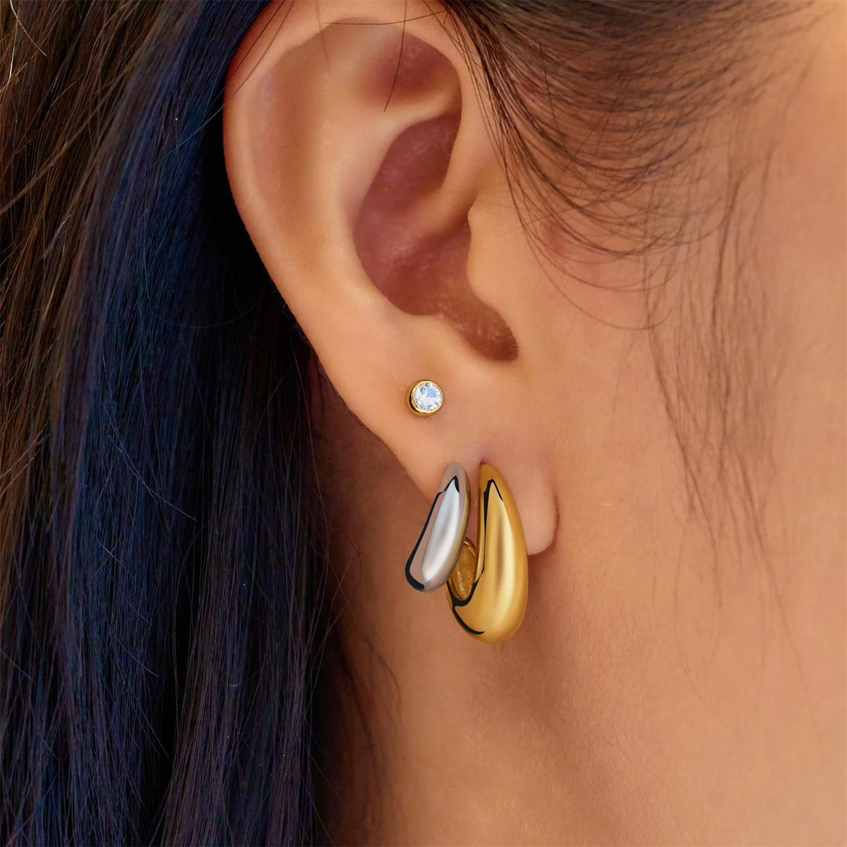 Two-Tone Dome Huggie Hoop Earrings | Ania Haie