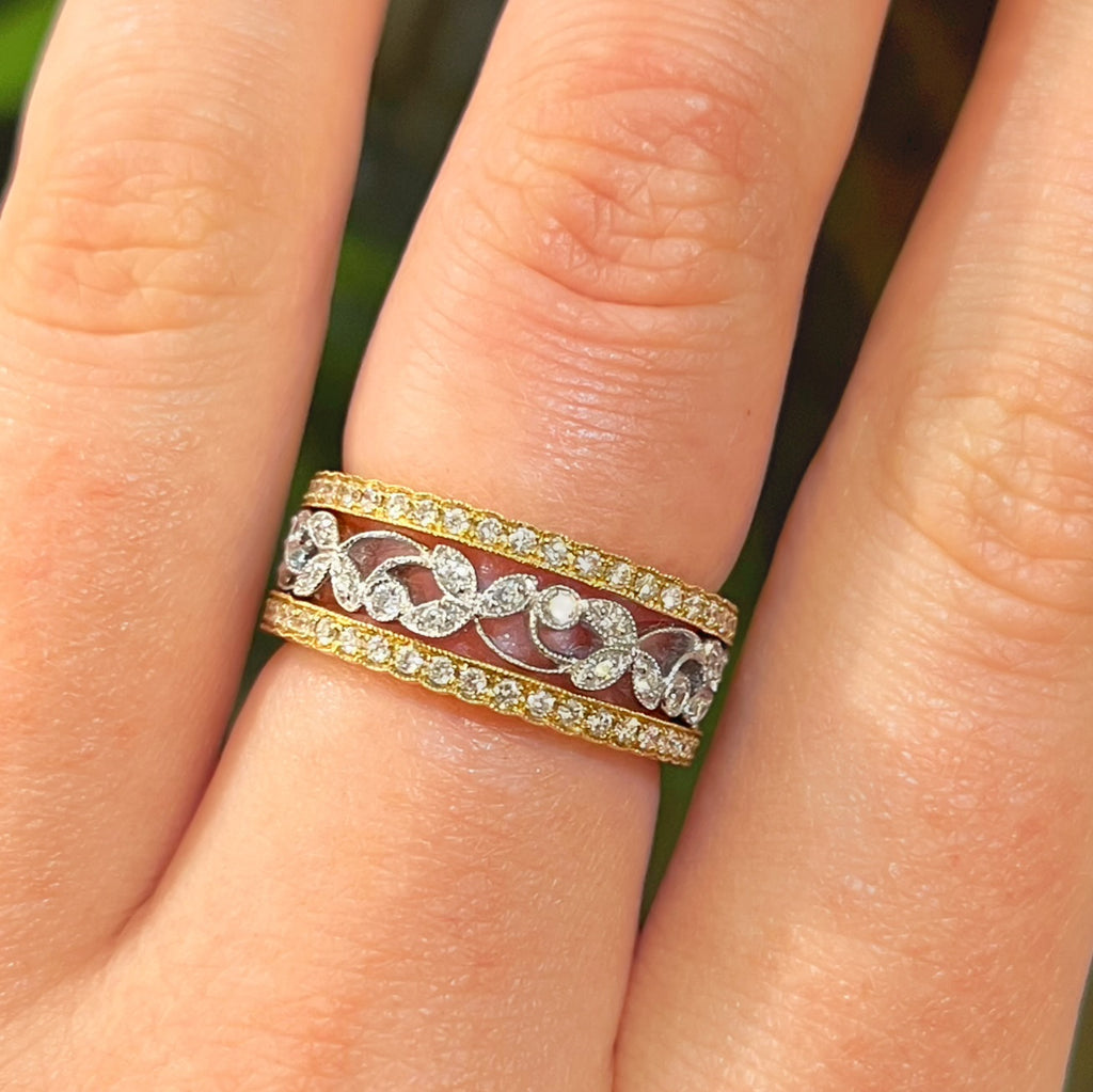 Floral Inspired Diamond 18ct Yellow and White Gold Ring | Size N