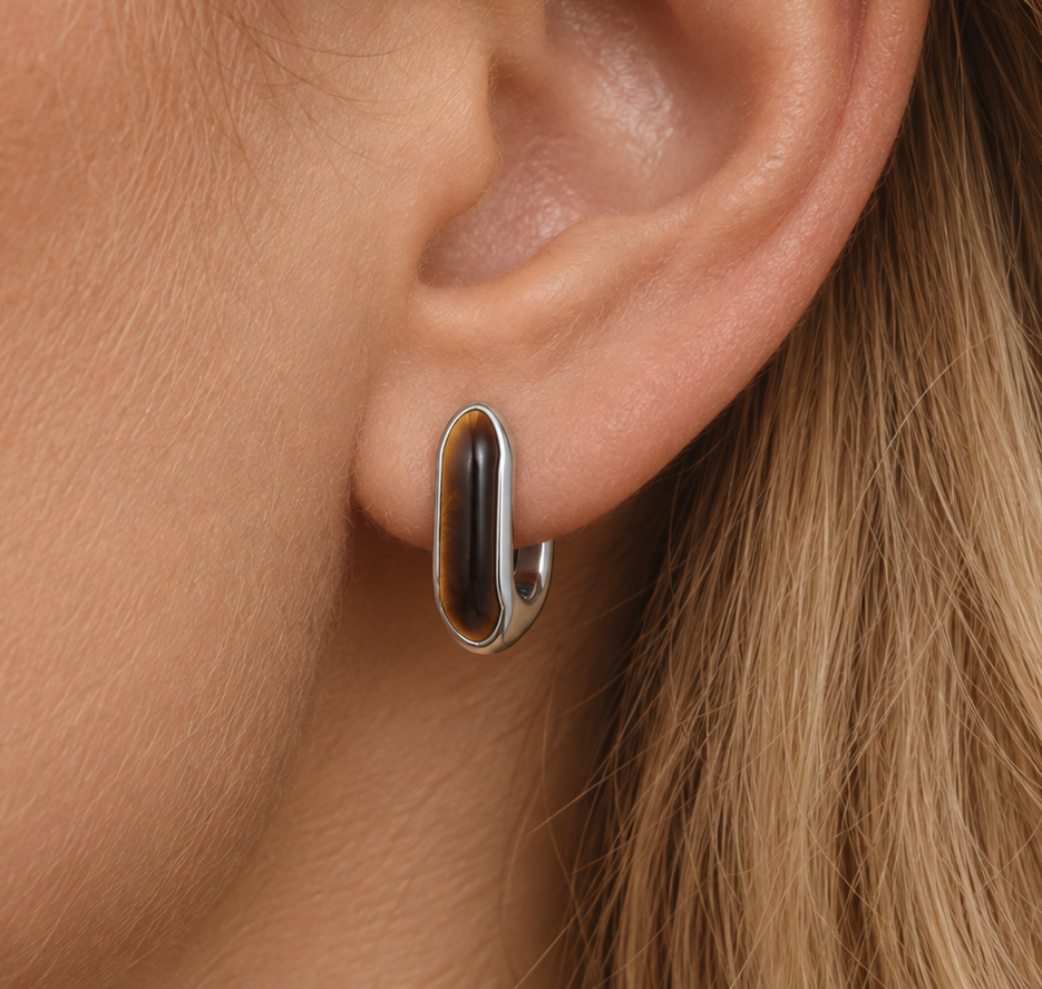 Tiger Eye Huggie Sterling Silver Hoop Earrings | Ania Haie