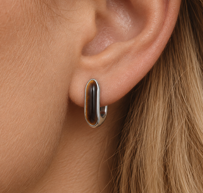 Tiger Eye Huggie Sterling Silver Hoop Earrings | Ania Haie