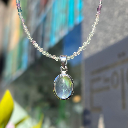 Mystical Sterling Silver Dreamy Aquamarine and Fluorite Beaded Chain Necklace