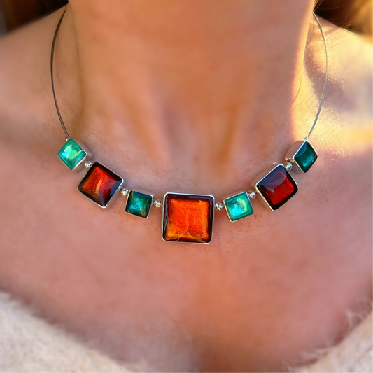 Watch This Space Orange & Turquoise Square Necklace