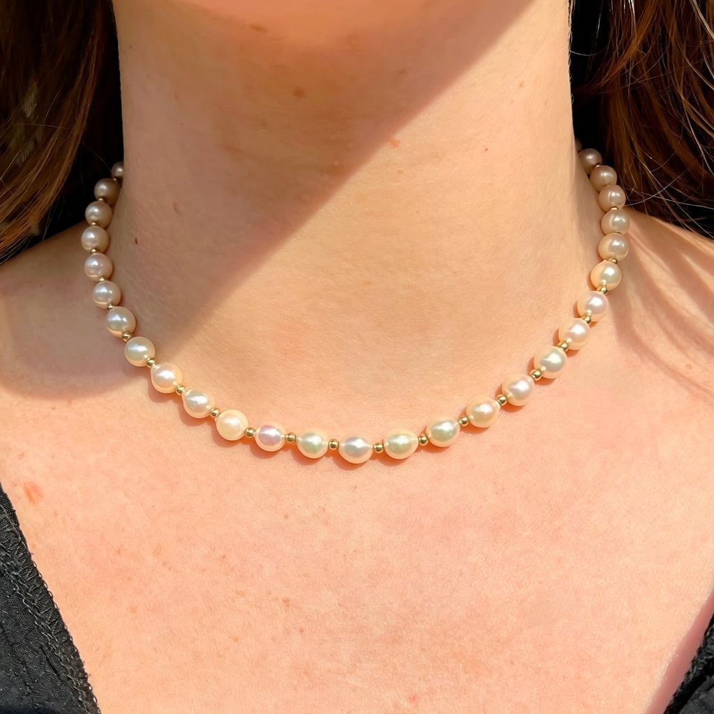 Vintage Pearl 9ct Yellow Gold Beaded Necklace