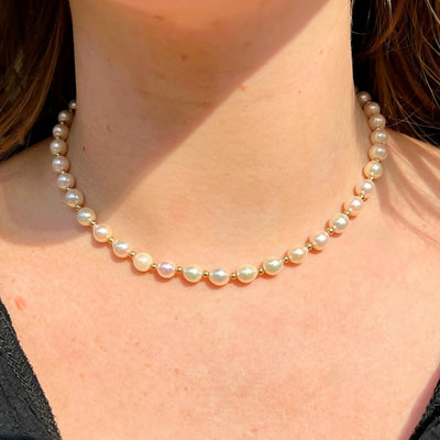 Vintage Pearl 9ct Yellow Gold Beaded Necklace