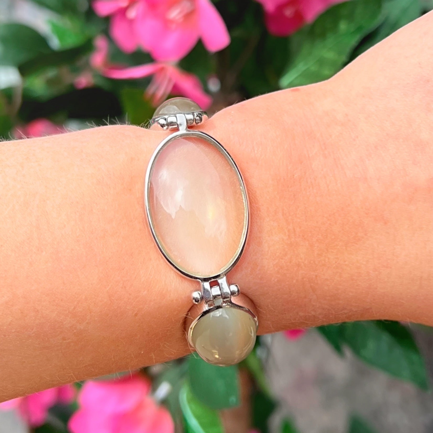 True Moonstone Graduated Five Stone Sterling Silver Chunky Bracelet