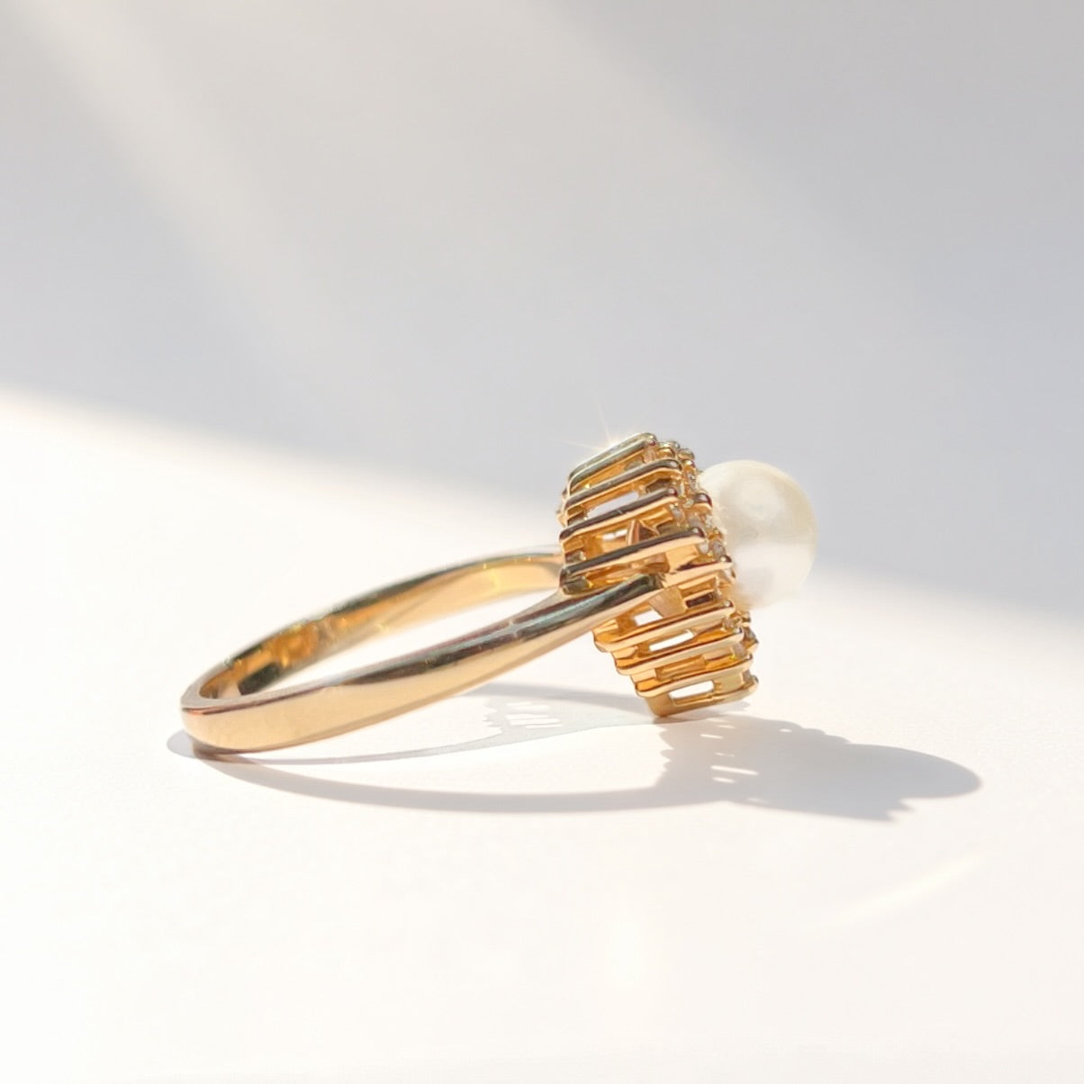 Vintage Pearl and Diamond 14ct Yellow Gold Heart Design Dress Ring | Size N