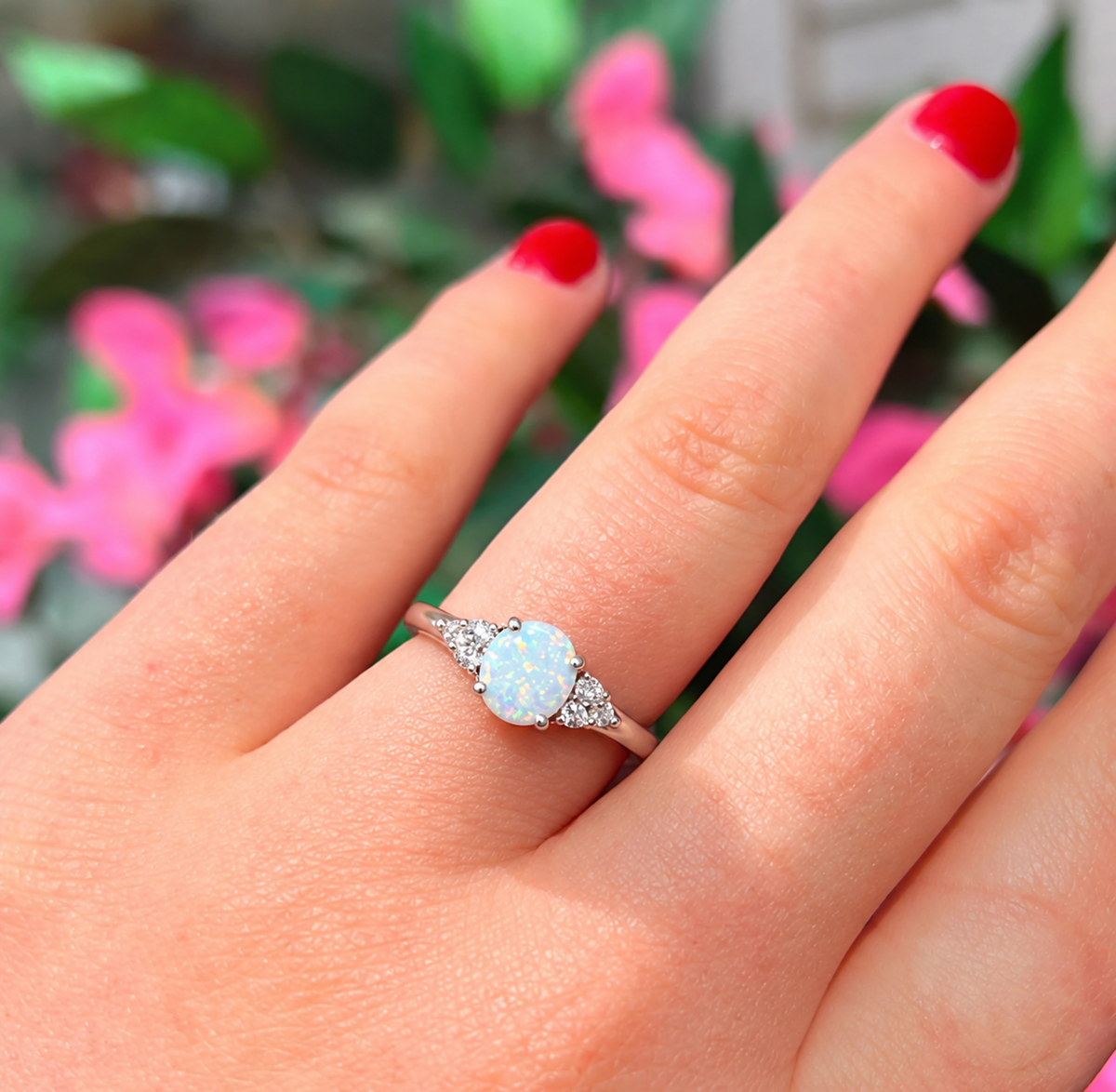 Opal & Cubic Zirconia Sterling Silver Ring - Size P