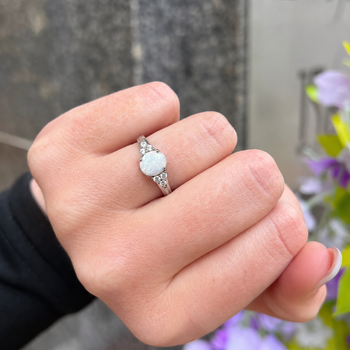 Opal & Cubic Zirconia Sterling Silver Ring - Size P